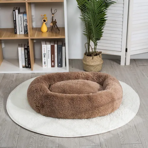 Miniatura 6 de Coohom - Cama ovalada afelpada de piel sintética tipo dona p/calmar perros y gatos, lavable, c/almohada p/mascotas (30/36/43 pulg) p/perros pequeños