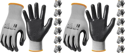 Miniatura 21 de MANUSAGE Guantes de trabajo de nitrilo, ajuste elástico cómodo 3D, agarre potente, pantalla táctil, revestimiento de espuma duradera, flexibles