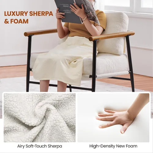 Miniatura 4 de Yaheetech Silla de Acento, Silla de Tocador Moderna, Silla de Salón de Tela Boucle con Marco de Metal, Almohada de Respaldo Mullida y Cojín