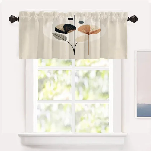 Miniatura 108 de Shrahala Floral Abstract Design Blackout Curtain Tiers, Minimalist Flower Illustration Kitchen Valance Light Blocking Tier Drapes with Rod Pocket, 2