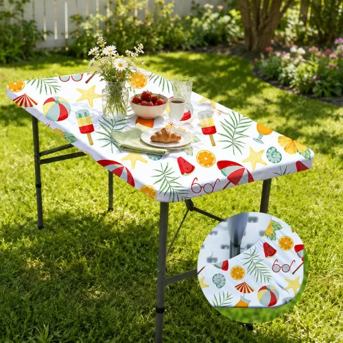 Miniatura 74 de Mantel ajustado blanco con elástico para mesas plegables de 48x48 pulgadas, manteles lavables y elásticos de elastano para mesas de cartas, manteles