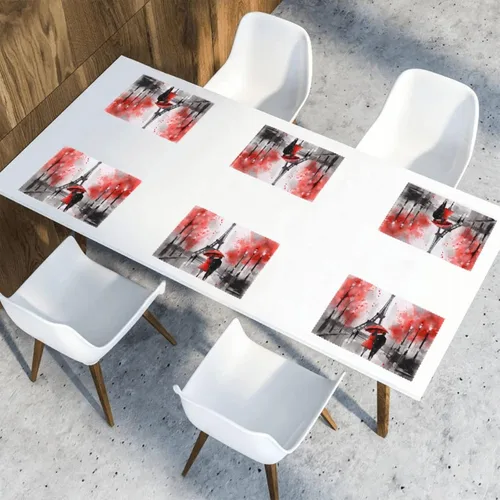 Miniatura 7 de Juego de 6 manteles individuales románticos de la Torre Eiffel para el día de San Valentín, lavables, para cocina, comedor, decoración del hogar, 12