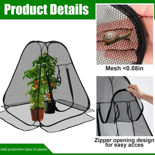 Miniatura 3 de RGQSUN Cubiertas de red de jardín emergentes, 28 x 28 x 32 pulgadas, cubiertas para plantas con entrada con cremallera y estacas, tienda de campaña