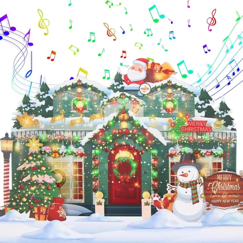 XTF2015 Tarjetas de felicitación de Navidad 3D Pop Up Tarjeta de regalo de Navidad con luces musicales y animadas para el hogar, reproduce 3