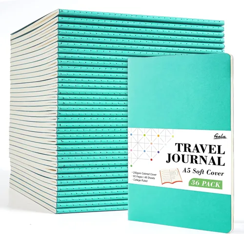 Miniatura 17 de Feela - Paquete de 36 cuadernos de tapa blanda en blanco, a rayas, para viajes, para mujeres y hombres, cuadernos para escribir, cuadernos rayados