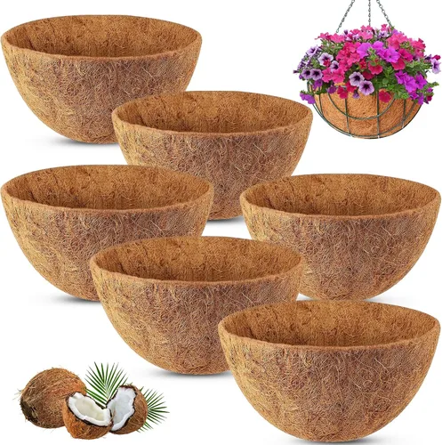 Miniatura 7 de REMIAWY Cesta colgante de coco, 4 paquetes de 12 pulgadas, 100 % fibra de coco redonda natural, forro de repuesto para cestas colgantes, plantas