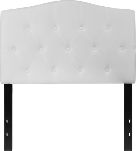 Miniatura 7 de BizChair Cabecero tapizado capitoné tamaño individual en tela blanca Blanco