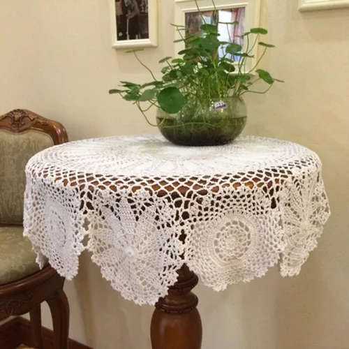 Miniatura 3 de Damanni Mantel de encaje hecho a mano de algodón hecho a mano, redondo, blanco, 39 pulgadas