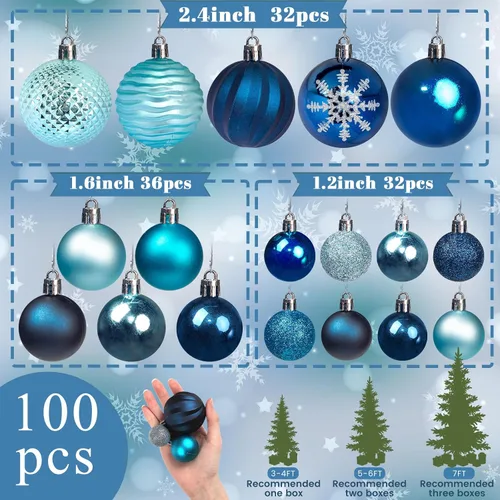 Miniatura 3 de LOVEINUSA Juego de 100 bolas de adorno de Navidad inastillables, bolas de purpurina surtidas para decoración de árboles y coronas