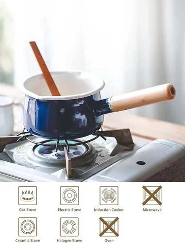 Miniatura 2 de Olla de leche esmaltada con doble salida de vertido, calentador de mantequilla, olla de leche para estufa, revestimiento interior esmaltado blanco