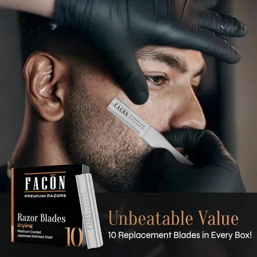 Miniatura 5 de Facón - Navaja de afeitar para barba para hombres - Herramienta profesional para moldear la barba, kit de aseo con 11 hojas de repuesto, moldeador