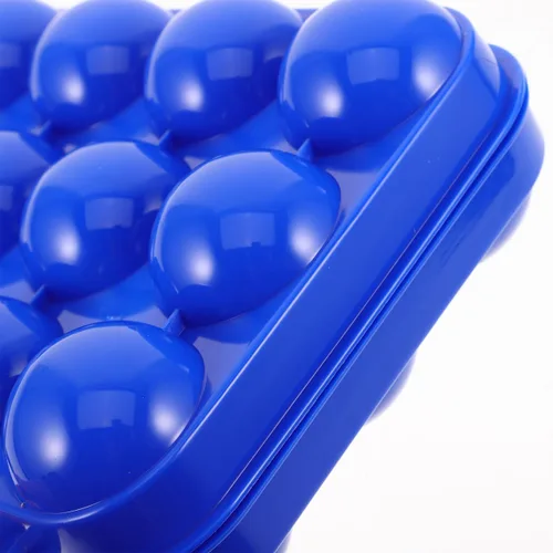 Miniatura 6 de Porta huevos portátil, azul, plástico, caja de almacenamiento de huevos de 6 rejillas con asa, diseño plegable, 150