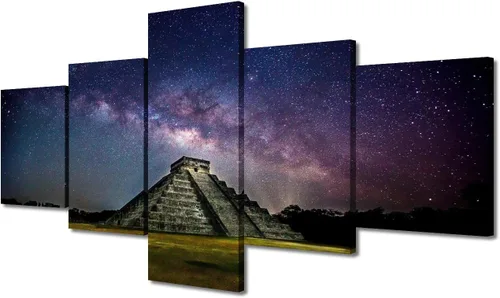Miniatura 40 de Arte de pared con varios paneles, calendario maya, imágenes de piedra del sol, pinturas de civilización azteca sobre lienzo, sala de estar