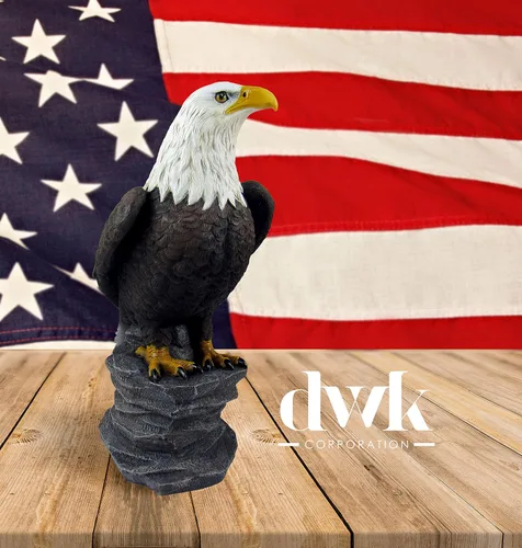 Miniatura 5 de DWK - Libertad - Majestuosa Estatua de escritorio de águila calva americana sobre roca, escultura patriótica de Estados Unidos, librero de oficina