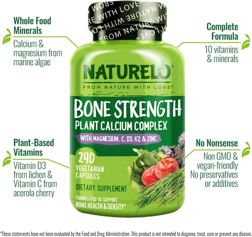 Miniatura 4 de NATURELO Suplemento de Calcio – con Vitamina C, Vitamina D3, K2, y Calcio Magnesio Zinc para la Fortaleza Ósea con Calcio 600mg – a Base de Plantas