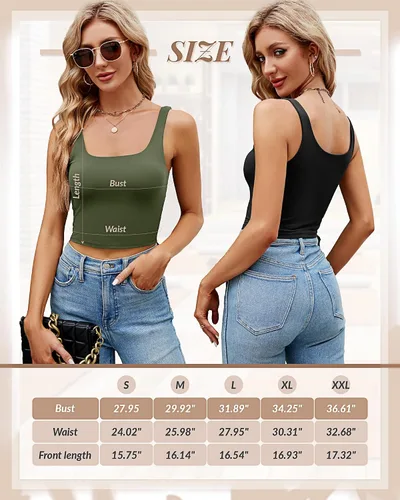 Miniatura 6 de Locoowai 3 piezas de camiseta sin mangas para mujer, cuello cuadrado, camiseta sin mangas para fitness, informal, básica, para entrenamiento, yoga