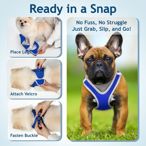 Miniatura 3 de KZA308 Arnés reflejante con cuello en V de malla para perro, sin jalones, facilita el paseo, ajuste rápido, cómodo, con velcro ajustable