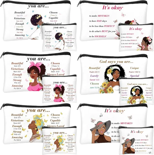 Silkfly 12 Piezas Bolsa Cosmética Afroamericana para Mujeres al Por Mayor Regalo Inspiracional Cristiano Bolsa de Maquillaje para Mujeres Negras