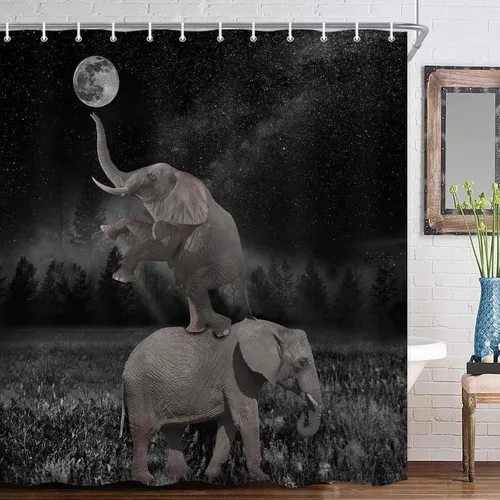 Miniatura 5 de Boziqr Divertidas cortinas de ducha para baño, bonita cortina de baño de elefante, luna, bosque, decoración rústica de granja, tela de poliéster