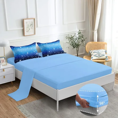 Miniatura 4 de ROWADALO DJT-GB5002-Juego de edredón de 5 piezas con brillo degradado azul con purpurina brillante, juego de ropa de cama de 5 piezas en una bolsa