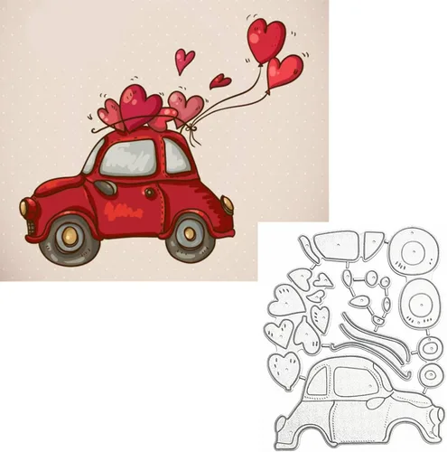 Marco de metal para automóvil y corazones, troqueles de corte de boda, plantillas cortadas para álbumes de recortes, fotos, papel decorativo en