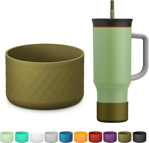 Miniatura 9 de Manga de silicona para el vaso Owala de 40 oz con asa, funda protectora antideslizante para accesorios de vasos térmicos de acero inoxidable con Gris