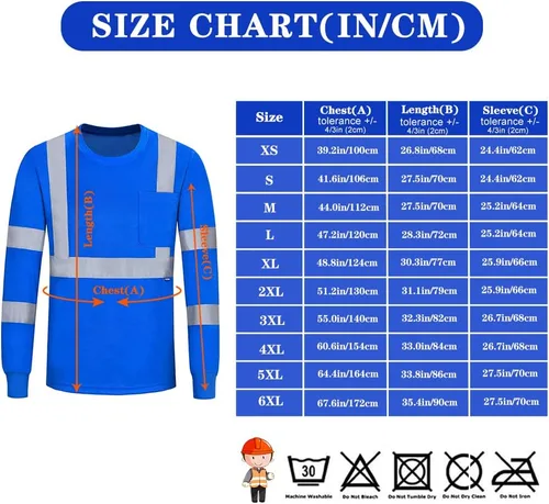 Miniatura 5 de A-SAFETY Camisa de seguridad, camiseta de trabajo de alta visibilidad, manga larga y corta, clase 3 (XS-6XL)