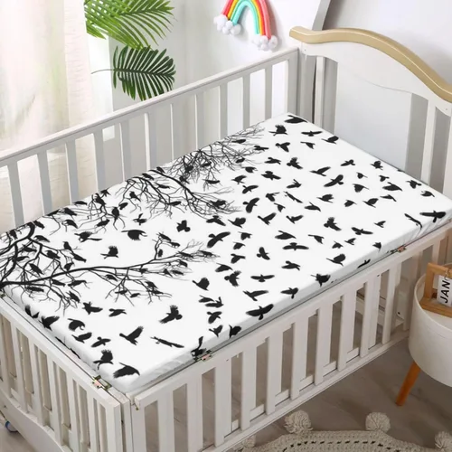 Miniatura 2 de Sábanas bajeras ajustables para cuna de color blanco y negro, sábanas portátiles para cuna, suaves y elásticas, ideal para habitación de niños