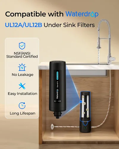 Miniatura 3 de Waterdrop FUL12 Filtro de agua de repuesto para Waterdrop 10UA PRO/10UB PRO/UL12A/UL12B, filtro de agua para debajo del fregadero, reduce PFAS