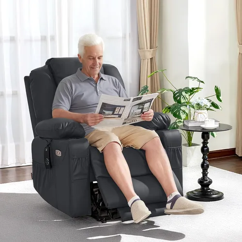 Miniatura 4 de MCombo Power Lift - Silla reclinable para personas mayores, silla elevadora con calor y masaje, certificación FSC, puertos USB, portavasos, piel