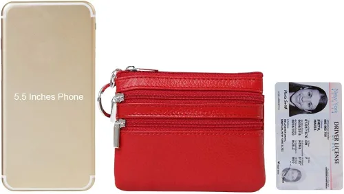 Miniatura 6 de Monedero de cuero auténtico para mujer, con llavero