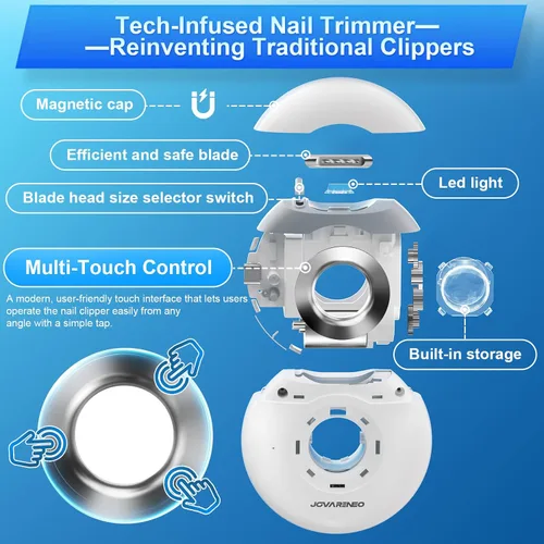 Miniatura 4 de Cortaúñas eléctrico inteligente con cabezales de doble hoja, luz LED, recortador automático de uñas, cortador de uñas y molinillo para uñas, seguro