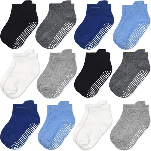 GRPSKCOS Calcetines antideslizantes para bebé, 12 pares de calcetines antideslizantes para niños y niños, calcetines para niños de 1 a 7 años