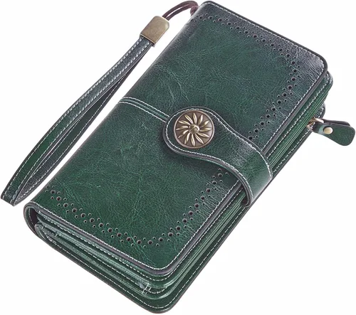 Miniatura 5 de Travelambo Cartera de mujer con bloqueo RFID para tarjetas de crédito, cartera de cuero de gran capacidad