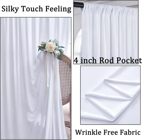 Miniatura 2 de Cortinas de fondo blancas sin arrugas de 20 x 10 pies para fiestas, cortinas de fondo de fotos de poliéster, 4 paneles de 5 x 10 pies para boda