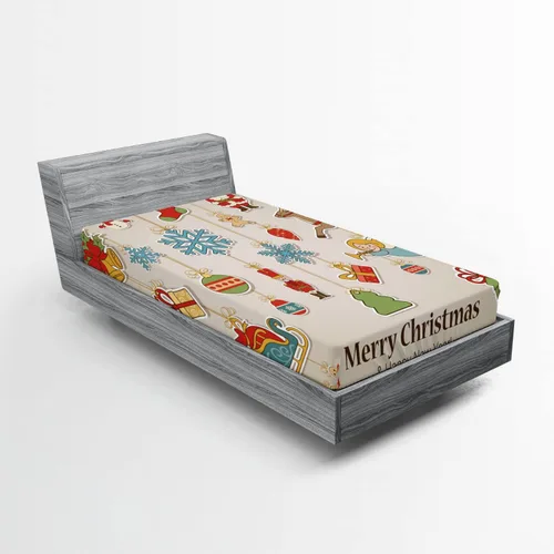 Miniatura 6 de Ambesonne Sábana bajera ajustable de ciervos, animales con patrón de texto antiguo, tema navideño, ilustración de estilo vintage, ropa de cama