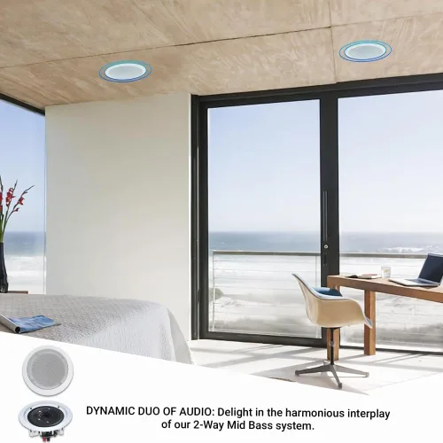 Miniatura 7 de Technical Pro Kit de sistema de sonido de cine en casa, amplificador Bluetooth de 7.2 canales de 1500 vatios con 6 altavoces de techo enmarcados