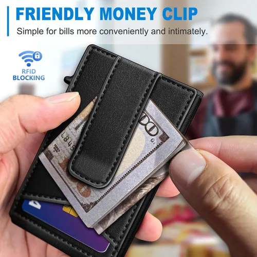 Miniatura 6 de miyozi Airtag - Cartera para hombre con clip para dinero, 9 tarjetas, con ventana de identificación, bloqueo RFID, funda de metal, cierre magnético
