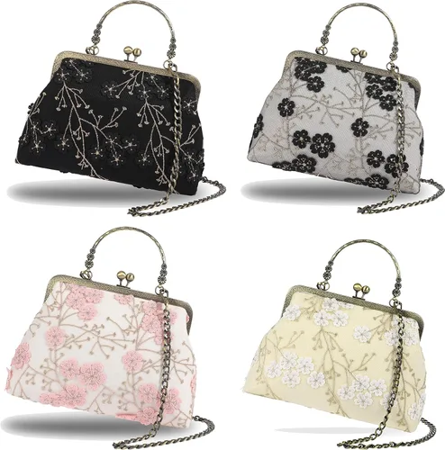 Miniatura 5 de Abuyall Bolso floral con asa superior, bolso de noche Kiss Lock para mujer, bolso vintage