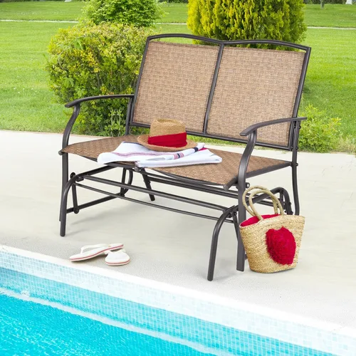 Miniatura 2 de Tangkula Banco planeador de patio para 2 personas, silla de sofá biplaza mecedora para exteriores con marco de acero resistente, tela de asiento