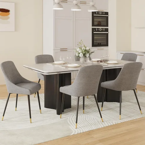 Miniatura 14 de COLAMY LUMA - Juego de 2 sillas de comedor de tela tapizada con patas de metal y cojín acolchado, sillas laterales sin brazos para comedor, cocina