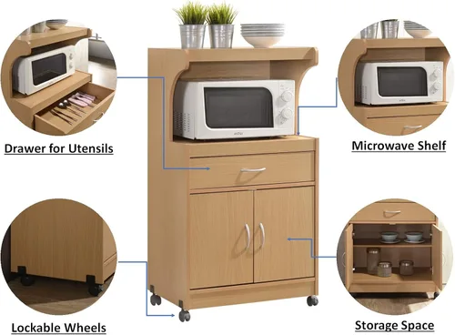 Miniatura 6 de HODEDAH IMPORT - Carrito de cocina para microondas, de madera de haya.
