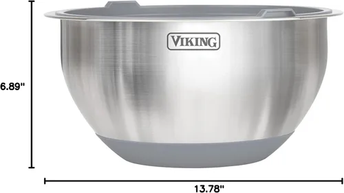 Miniatura 7 de Juego de tazones para mezclar Viking, 10 piezas de utensilios de cocina de acero inoxidable, base de silicona antideslizante, incluye tapas de Gris
