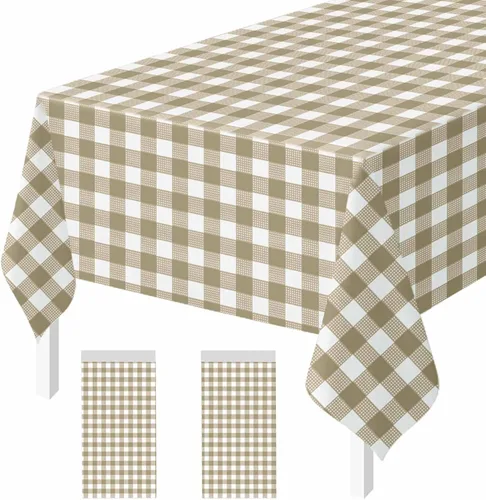 Miniatura 28 de Paquete de 2 Manteles de Plástico Beige Desechables Cubiertas de Mesa Mantel Rectangular Beige para Fiesta Baby Shower Boda Cumpleaños Mantel