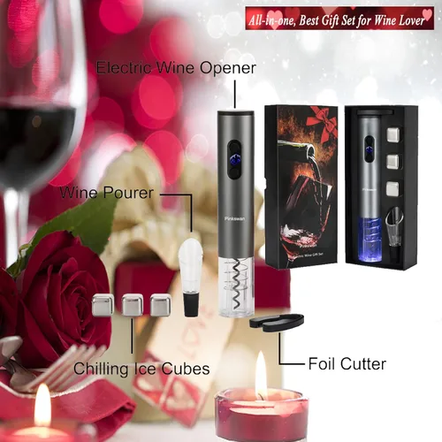 Miniatura 2 de Juego de regalo eléctrico para abridor de vino, piedra de whisky, regalos para amantes del vino con accesorios de vino de sacacorchos automático