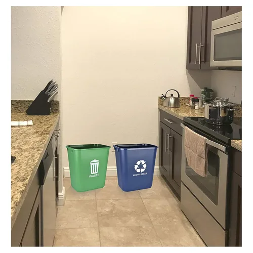 Miniatura 8 de Acrimet Cubo de basura para reciclaje y residuos, 6.75 galones, 27 cuartos de galón, 24 litros (plástico) (verde y azul) (juego de 2)