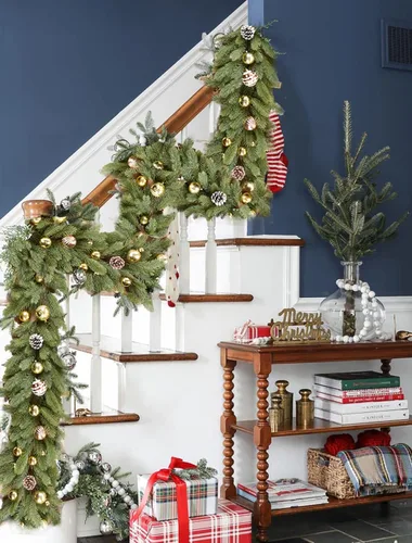 Miniatura 7 de Lvydec Guirnalda de pino de Navidad, guirnalda de vegetación de Navidad de 6 pies, agujas de pino realistas, hojas de ciprés para mantel