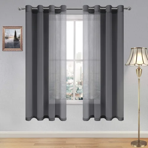 Miniatura 97 de DWCN Cortinas traslúcidas color verde frijol para sala de estar y dormitorio - Cortinas voile con aspecto de lino sintético con ojales en la parte
