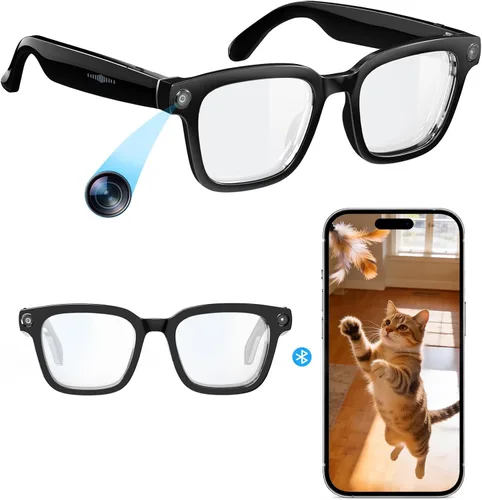 Gafas inteligentes con cámara y audio, gafas con cámara HD de 8MP y filtro de luz azul para hombres y mujeres, grabación de video 1080P con gafas