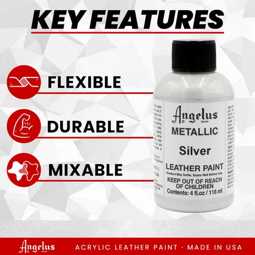 Miniatura 2 de Angelus - Pintura metálica para cuero, 4 onzas, plata